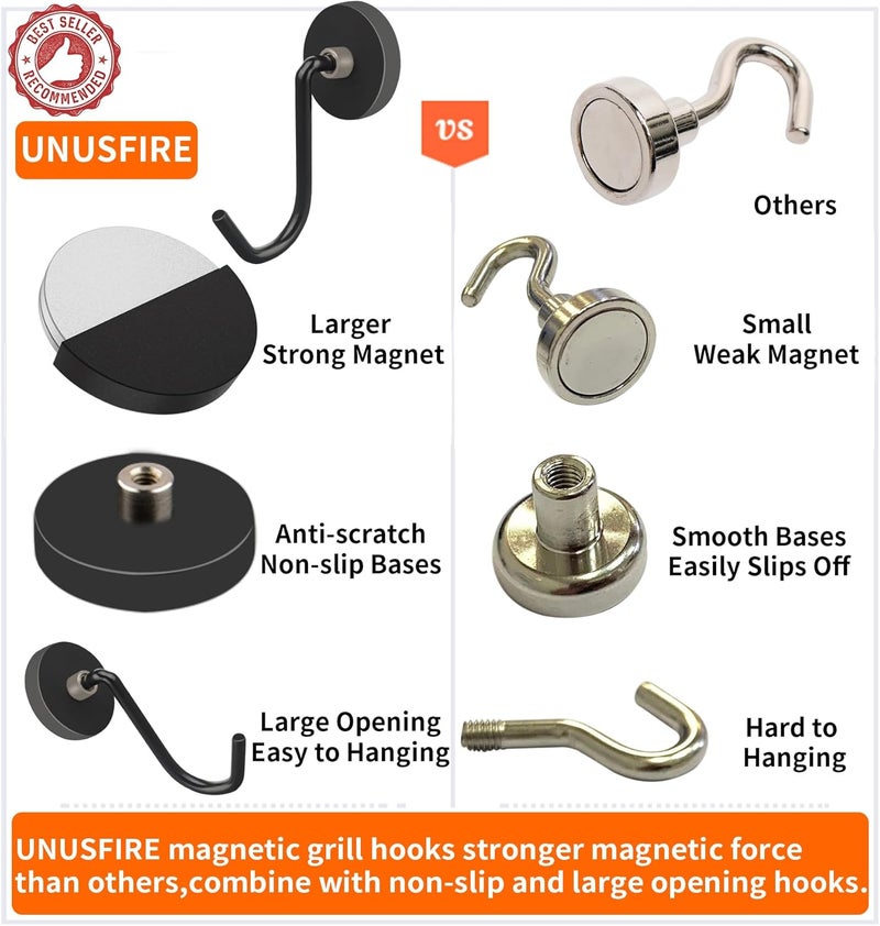 UNUSFIRE Smoker Grill Hooks 4 Pack Heavy Duty,Non-Slip Magnetic Hook for Grill Utensils,Strong Magnetic Hooks for Traeger Blackstone Pit Boss Camp Chef Z Grills BBQ Grill Accessories - Image 4